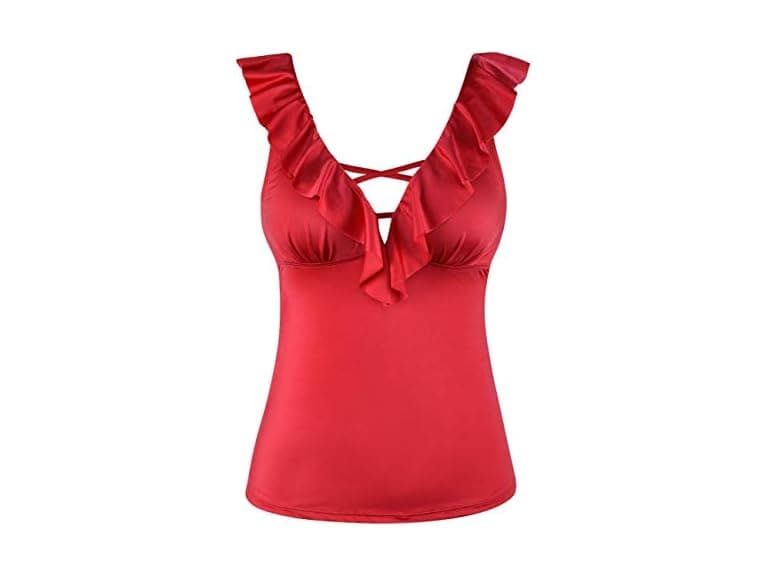 Septangle Women (10) V Neck Swimsuit Ruffled Tops - Image 1