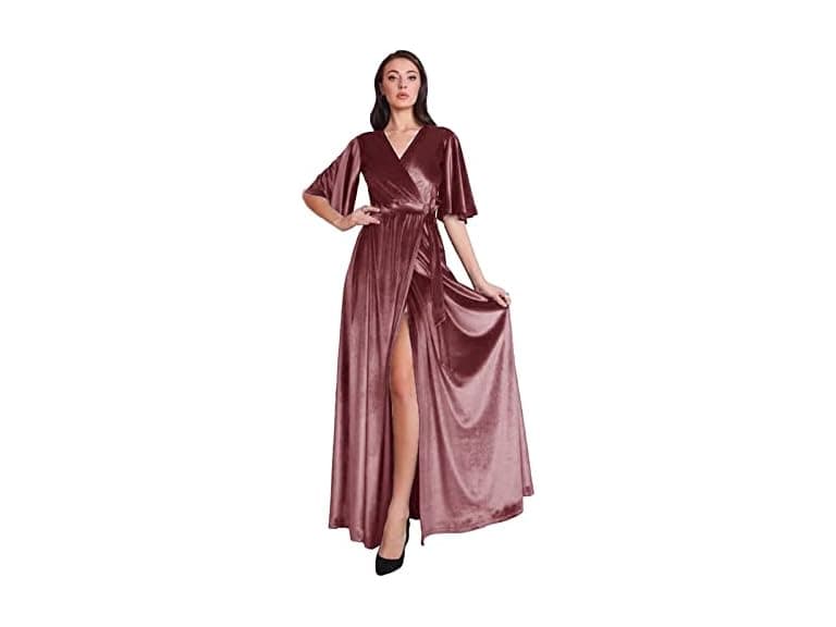 Taozhiqu Women (6) Velvet Prom Dress Long V Belt