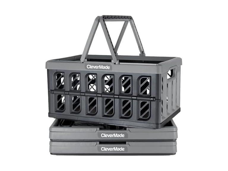 CleverMade Foldable Crates w/Handles, 3 Pk Stone - Image 1