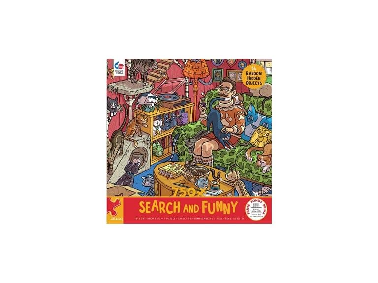 Ceaco Search and Funny Crazy Cat Guy 750 Piece Jigsaw Puzzle - Image 1
