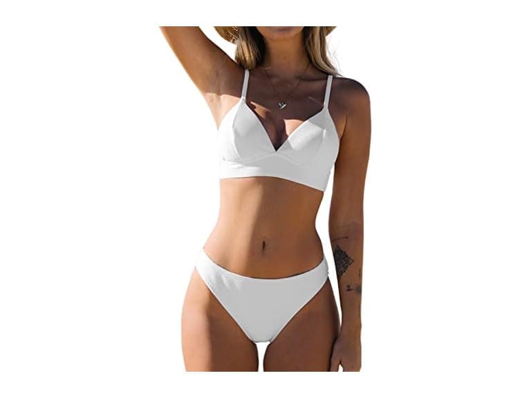 Women's Ribbed Triangle Bikini Set White - Image 1
