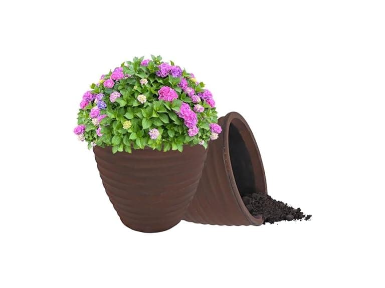 Sunnydaze Ribbed 16" Outdoor Plant Pot Set of 2 - Image 1