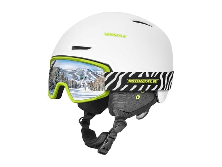 White Ski Helmet with Ski Goggles - Image 1