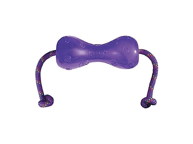 KONG Squeezz Dumbbell with Rope for Dogs - Image 1