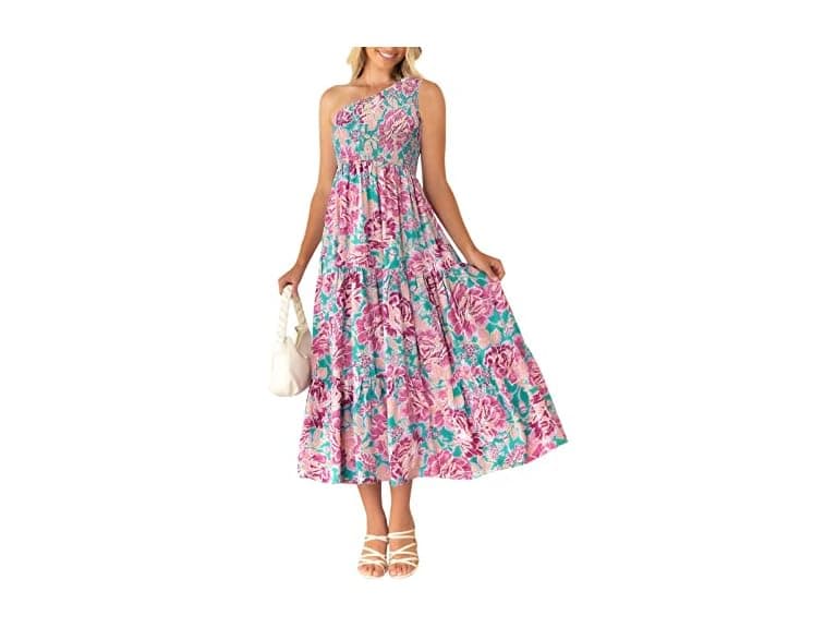 Zesica Women (XL) Summer One Shoulder Midi Dresses - Image 1