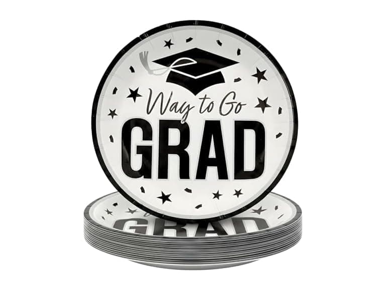 Fun Express Grad Plates 25ct White - Image 1