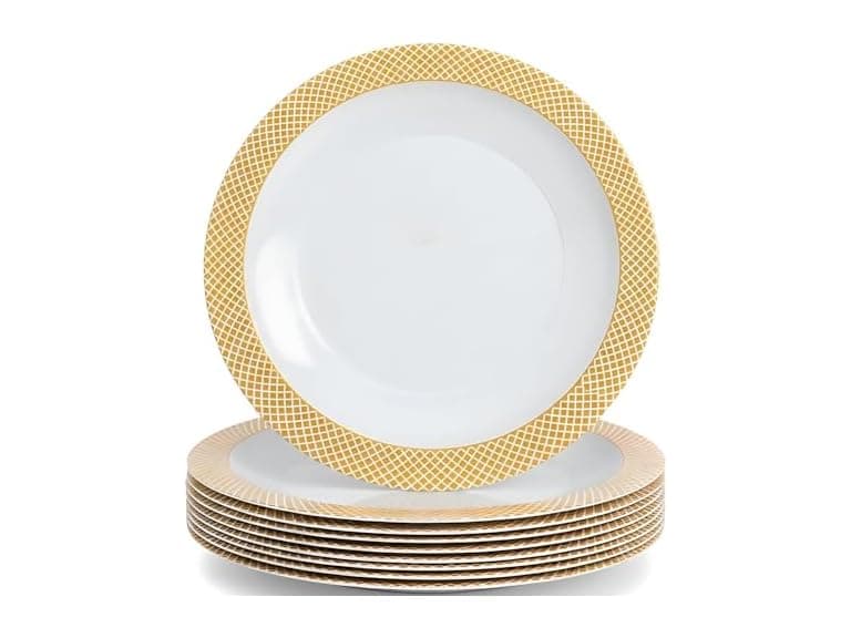 Fun Express Gold Diamond Rim Clear Plastic Chargers - Image 1