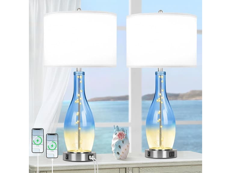 BesLowe Tall Glass Table Lamps Set of 2 - Image 1