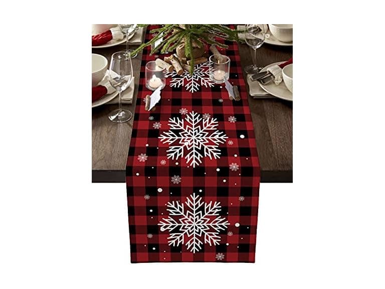 PIEPLE Christmas Table Runner-Red Black Buffalo Plaid Check - Image 1