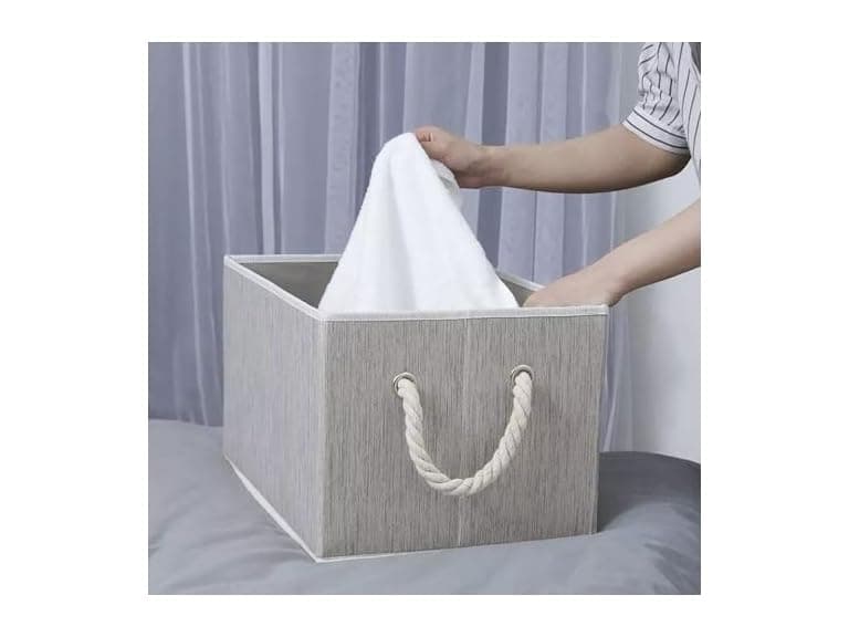 CROS Fabric Storage Bins 2 Pack with Rope Handles Beige - Image 1