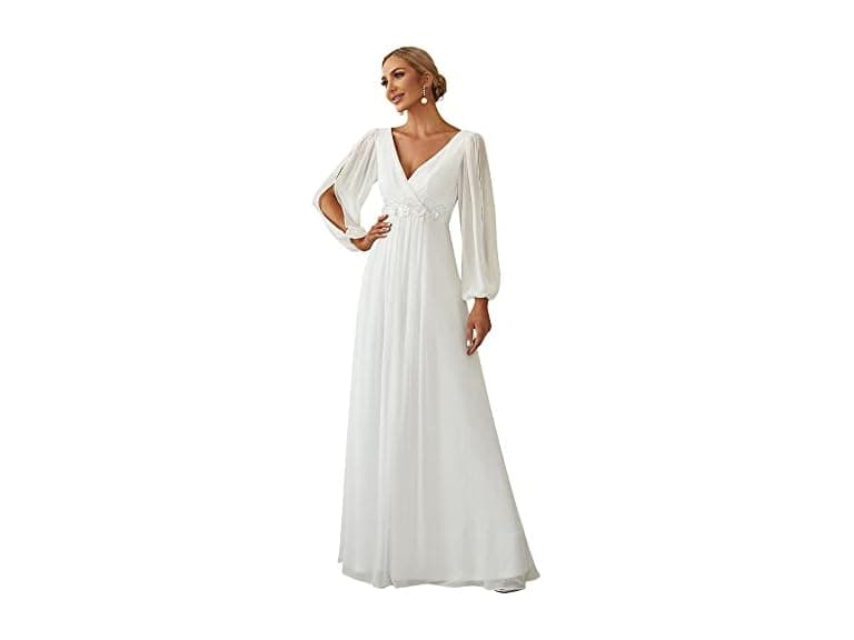 Ever-Pretty Women V Neck Long Lantern Floor Dress - Image 1