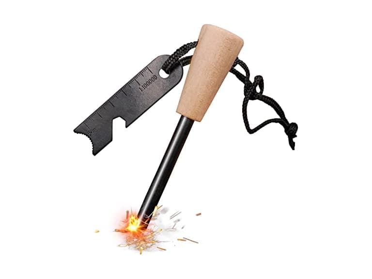 (2 Pack) Fire Starter 3/8" Thick Ferro Rod with Wood Handle - Image 1