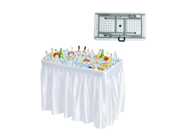 Winlice Outdoor Ice Cooler Folding Table, Portable Cooler Table with Removable Matching Skirt, Chill Table for Party BBQ Camping Wedding White (Open Box) - Image 1