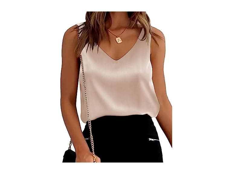 Ekouaer Women (XL) Tank Tops V Neck Silk Shirt - Image 1