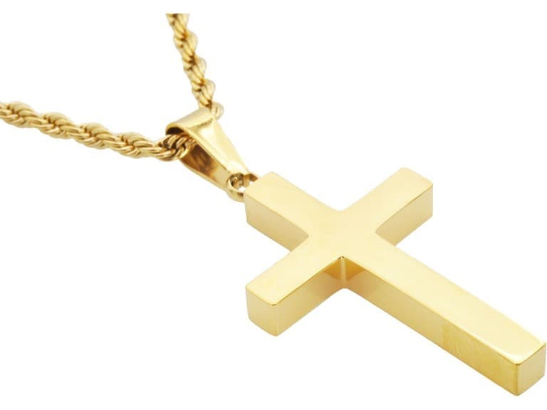 Polished Stainless Steel Cross Necklace - Image 1