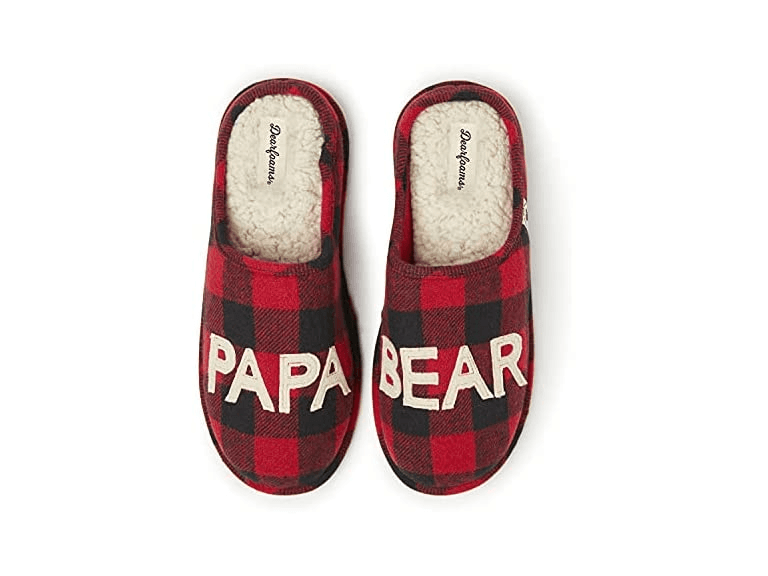 Dearfoams Men's Papa Bear Slippers- Buffalo Plaid - Image 1