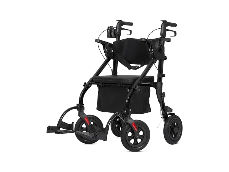 ELENKER All Terrain Rollator Walker Transport Wheelchair Combo, 2 in 1 Rolling Walker with Padded Seat and Wide Backrest, Black (Open Box) - Image 1