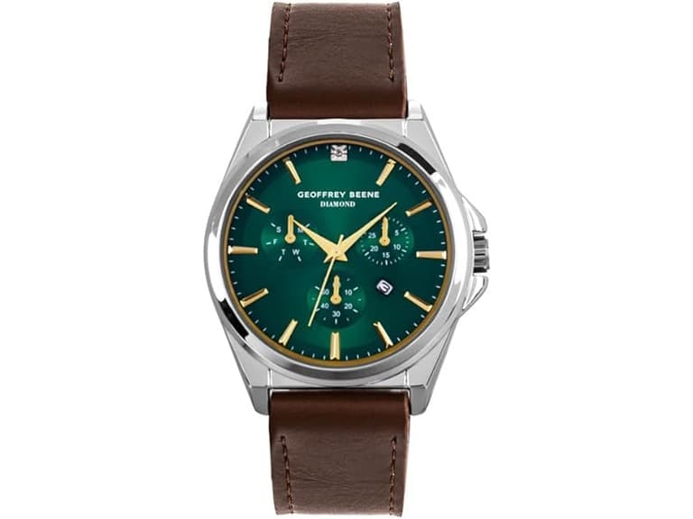 Geoffrey Beene Mens Leather Watch Diamond Dial - Image 1