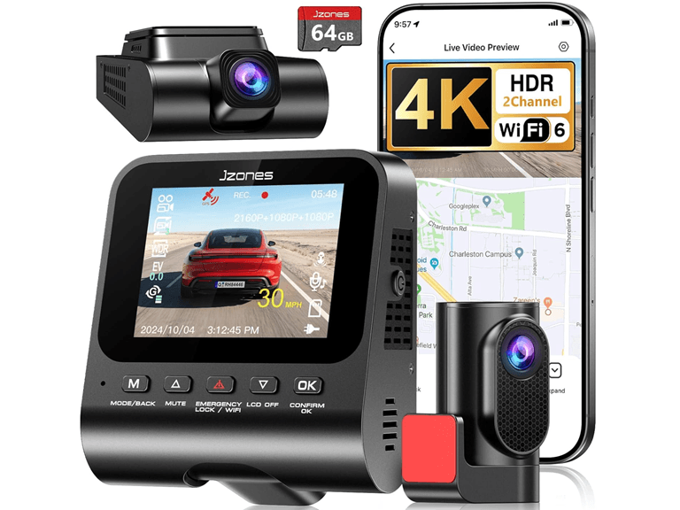 JZONES 4K Dash Cam Front and Rear - Image 1