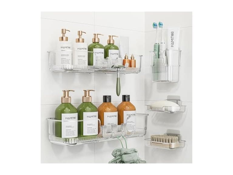 HAMITOR 5 Piece Adhesive Shower Caddy - Image 1