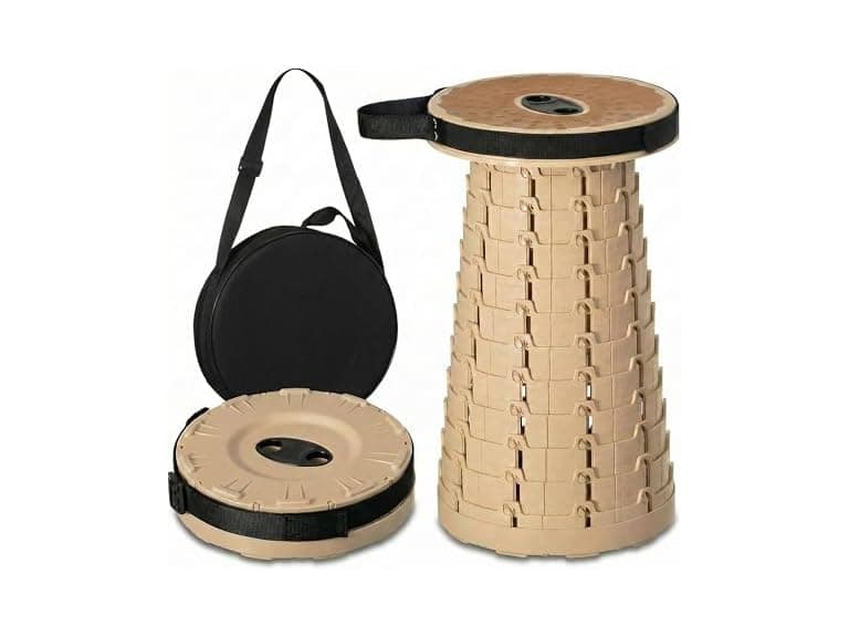 Collapsible Telescopic Round Stool Beige - Image 1