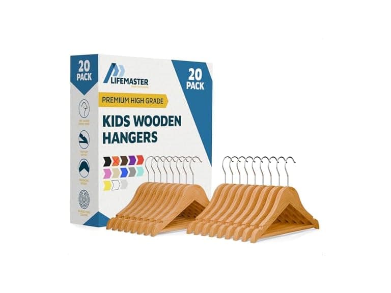 Natural Color Wooden Kids Hangers 20 Pack - Image 1