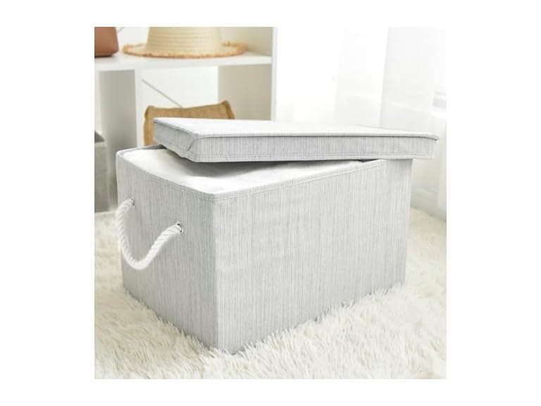 Suptinwear Large Storage Baskets with Lid for Shelves, Gey - Image 1