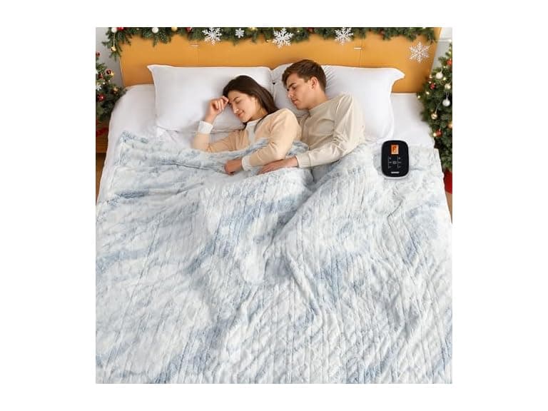 WOOMER Marble Blue Heated Blanket Full Size 77" x 84" - Image 1