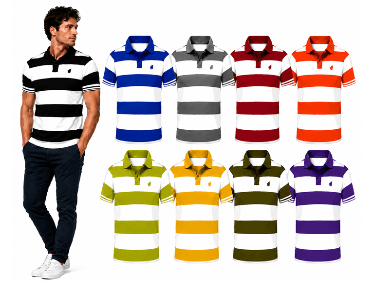 {4-Pack} Men's Striped Short Sleeve Polo Shirts (S-2XL) - Image 1