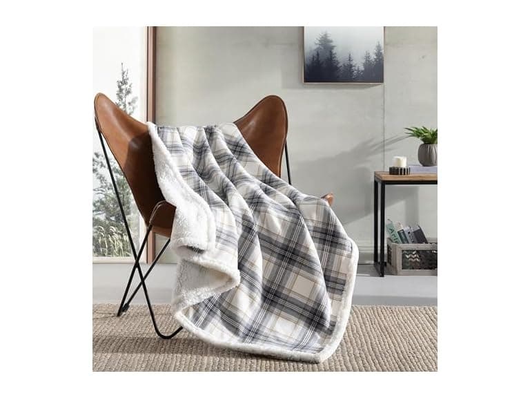 Eddie Bauer Plaid Grey Throw Blanket - Image 1