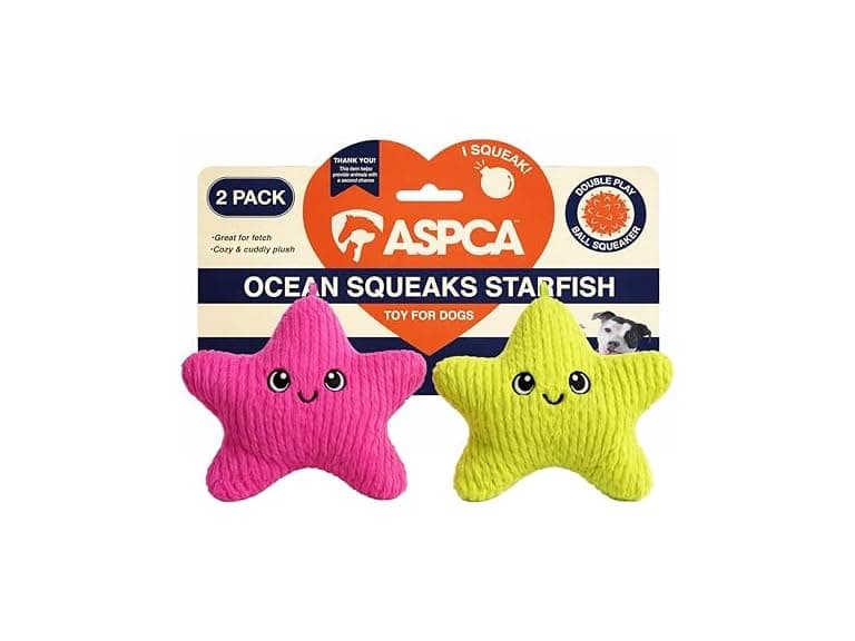 ASPCA 2 Pack Plush Dog Toy with Squeaker Starfish - Image 1