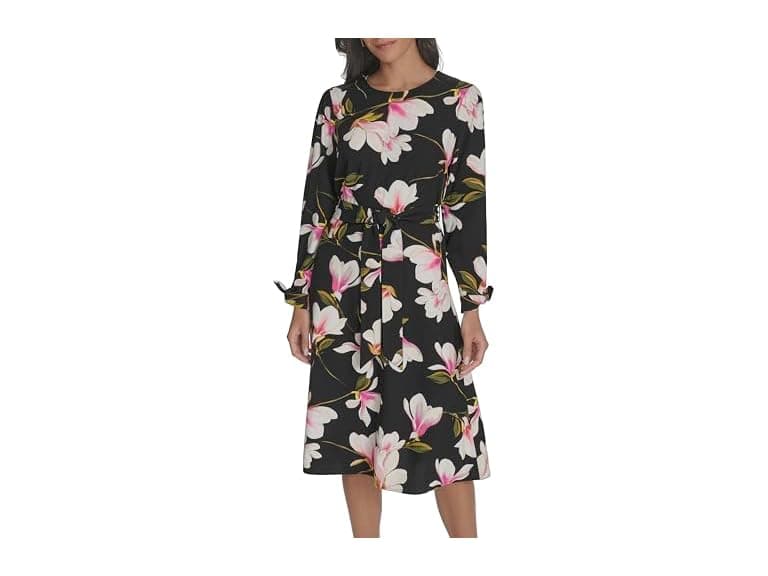 Halston Women Long Sleeve Belted Dress - Image 1