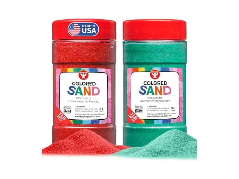 Hygloss Colored Sand for Crafts - 1 lb Bottle, Red and Green - Image 1