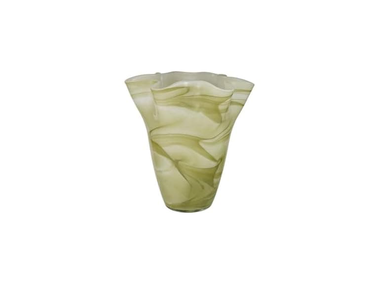Creative Co-Op Round Hand-Blown Glass Ruffled Vase - Image 1