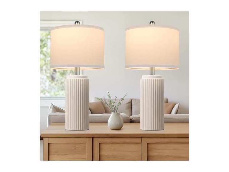 TOBUSA 2Pk Modern Ceramic Lamps, Cream