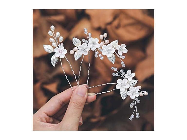 6 Pack Flower Pearl Bridal Hair Pins - Image 1