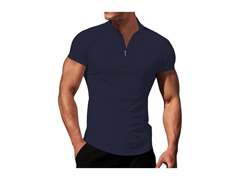 Logeeyar Men (L) Quarter-Zip V Neck Polo Shirt - Image 1