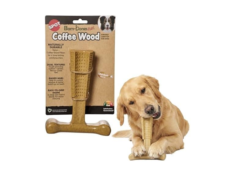 SPOT Bam-Bones Plus Coffee Wood T-Bone Dog Chew Toy, Chicken - Image 1