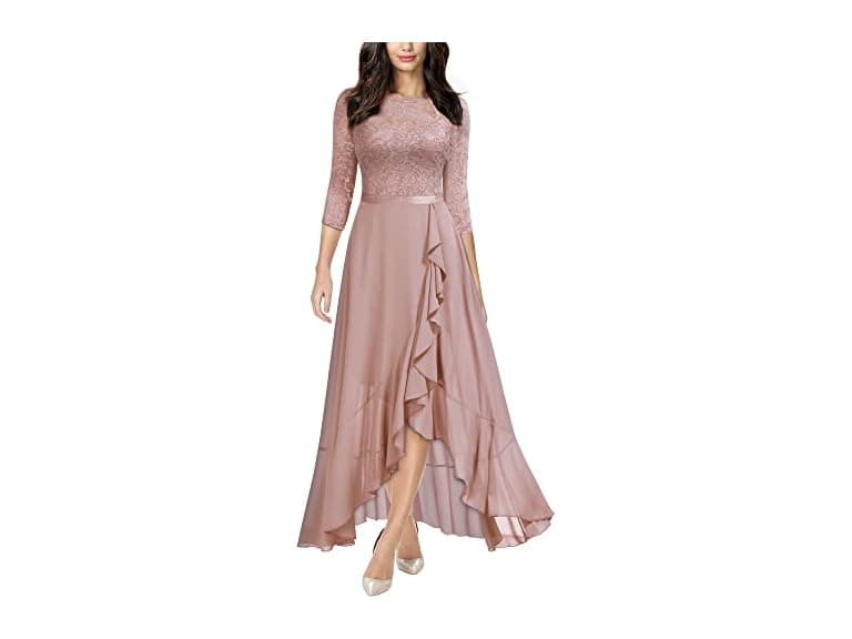 Miusol Women (S) Elegant Lace Ruffle Maxi Dress - Image 1