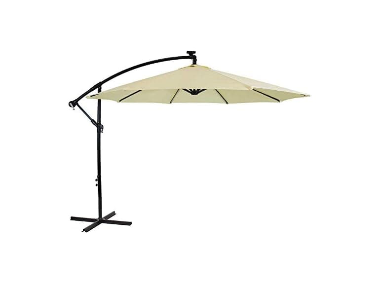 Sunnydaze Offset Patio Umbrella with Solar LED Lights - 9-Foot - Image 1