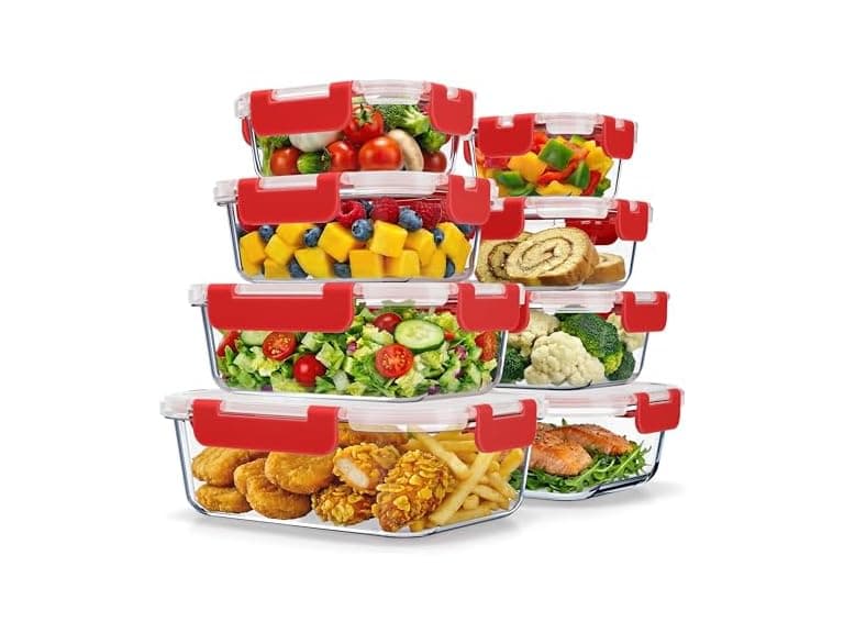  Glass Food Storage Containers with Lids 16 Pieces Red - Image 1