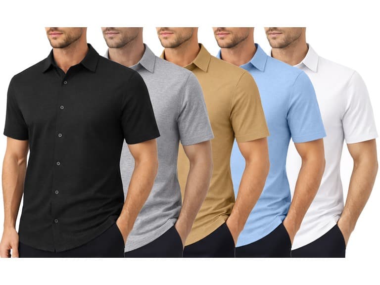 5Pk Mens S/S Knit Button Down Shirt - Image 1