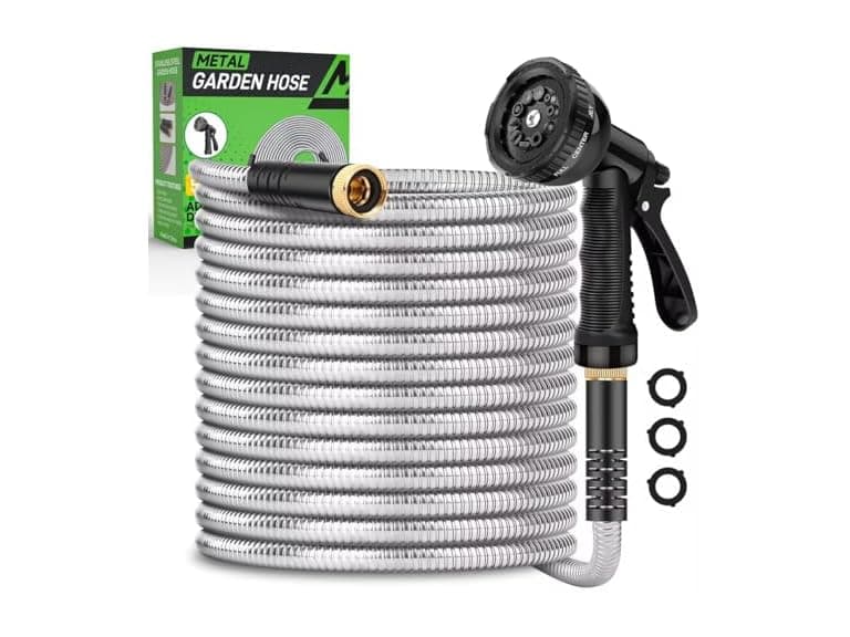 Kebose 50FT Steel Garden Hose 10 Nozzle