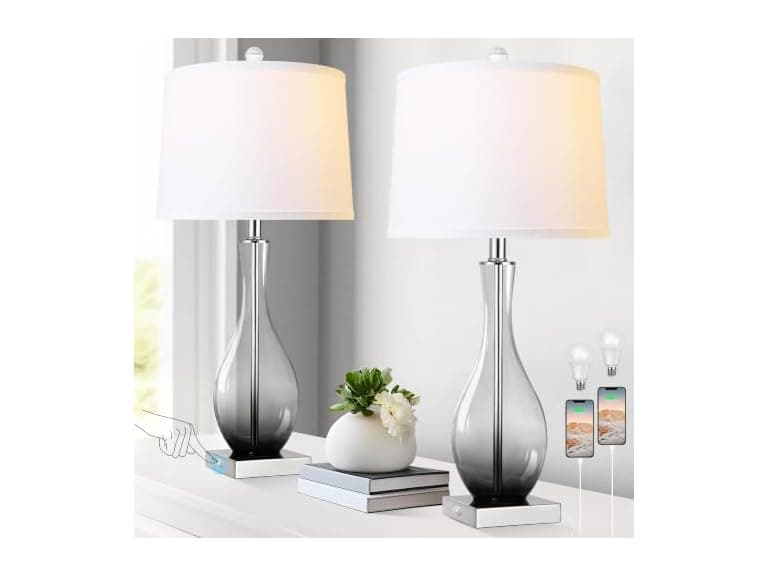 WIHTU Glass Table Lamps, Gray