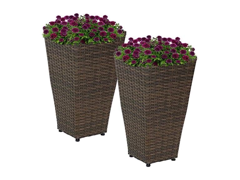 Sunnydaze 20" Square Polyrattan Planter, Set of 2 - Image 1