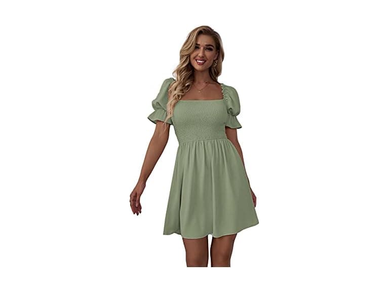 Wdirara Women (XS) Square Neck Flounce Short Dress - Image 1