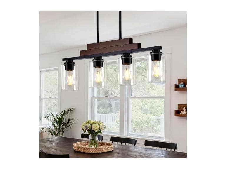 4-Light Linear Chandelier, Matte Black Pendant - Image 1