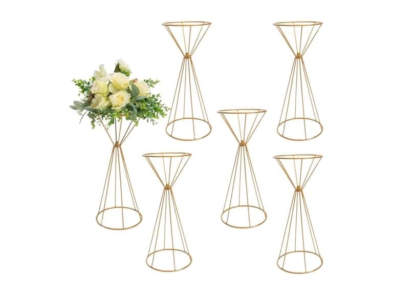 Fun Express 8 1/4" x 19 3/4" Goldtone Metal Flower Stands - Image 1