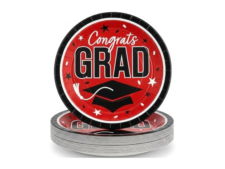 Fun Express Grad Plates 25pk Red - Image 1