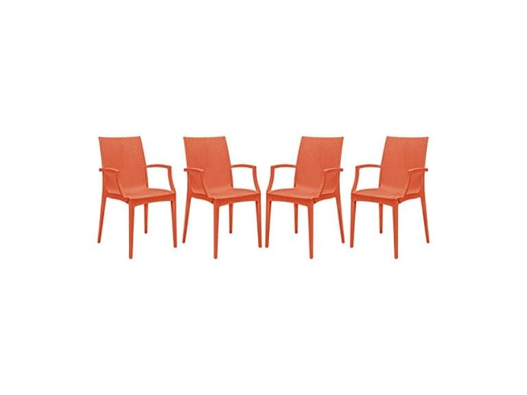 LeisureMod Hickory Stackable Patio Dining Armchair, 4pk